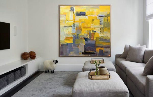 Large Abstract Painting,Oversized Palette Knife Painting Contemporary Art On Canvas,Hand Painted Acrylic Painting,Yellow,Brown,Taupe,Gray Violet.etc - Image 4