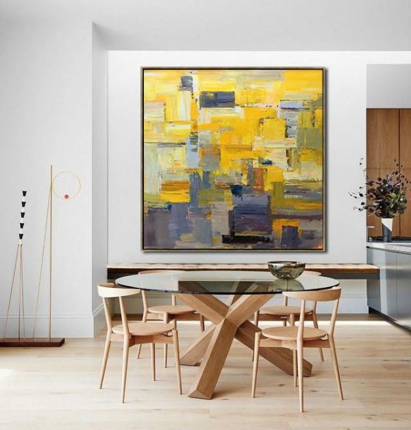 Large Abstract Painting,Oversized Palette Knife Painting Contemporary Art On Canvas,Hand Painted Acrylic Painting,Yellow,Brown,Taupe,Gray Violet.etc - Image 5
