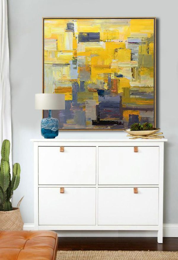 Large Abstract Painting,Oversized Palette Knife Painting Contemporary Art On Canvas,Hand Painted Acrylic Painting,Yellow,Brown,Taupe,Gray Violet.etc - Image 7