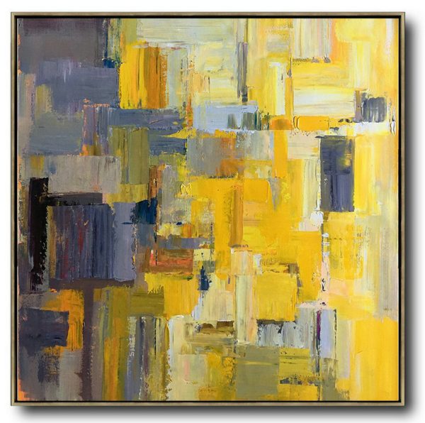 Large Abstract Art,Oversized Palette Knife Painting Contemporary Art On Canvas,Hand-Painted Contemporary Art,Yellow,Gray Violet,Brown,Taupe.etc