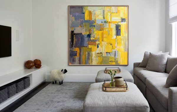 Large Abstract Art,Oversized Palette Knife Painting Contemporary Art On Canvas,Hand-Painted Contemporary Art,Yellow,Gray Violet,Brown,Taupe.etc - Image 4