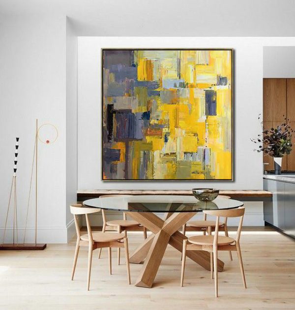 Large Abstract Art,Oversized Palette Knife Painting Contemporary Art On Canvas,Hand-Painted Contemporary Art,Yellow,Gray Violet,Brown,Taupe.etc - Image 5