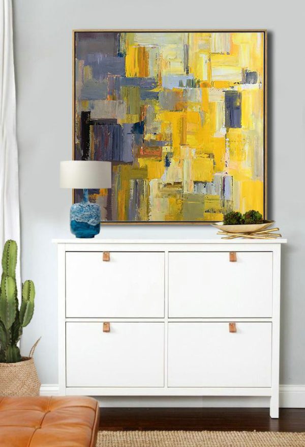 Large Abstract Art,Oversized Palette Knife Painting Contemporary Art On Canvas,Hand-Painted Contemporary Art,Yellow,Gray Violet,Brown,Taupe.etc - Image 8