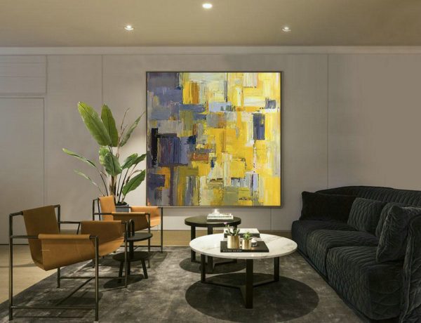Large Abstract Art,Oversized Palette Knife Painting Contemporary Art On Canvas,Hand-Painted Contemporary Art,Yellow,Gray Violet,Brown,Taupe.etc - Image 9