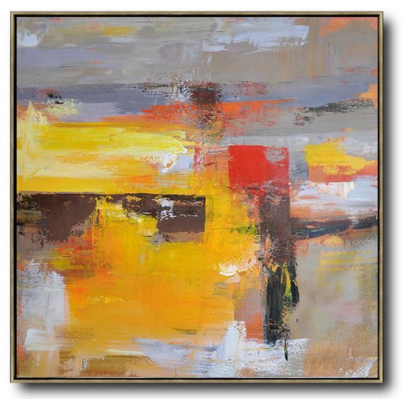 Large Modern Abstract Painting,Oversized Palette Knife Painting Contemporary Art On Canvas,Custom Canvas Wall Art,Yellow,Grey,Brown,Red,Taupe.etc
