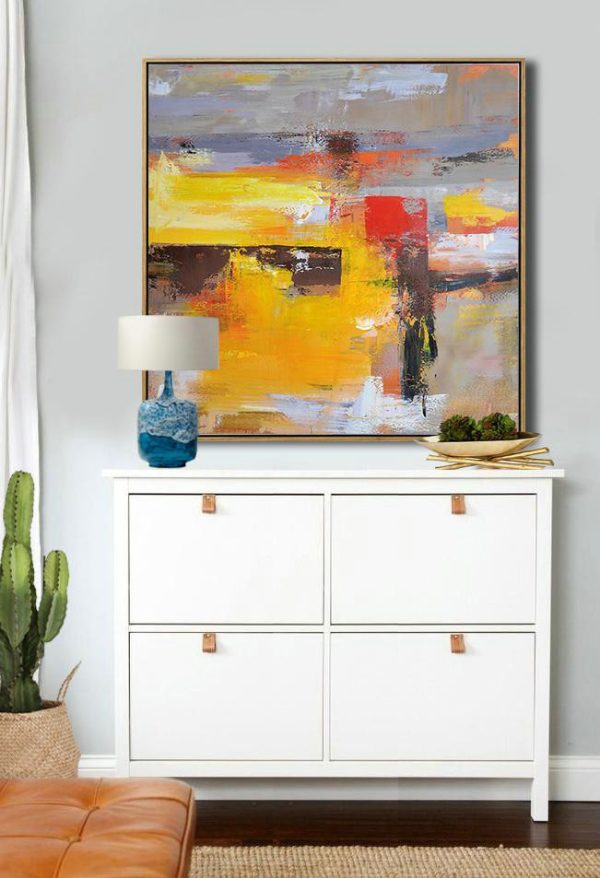 Large Modern Abstract Painting,Oversized Palette Knife Painting Contemporary Art On Canvas,Custom Canvas Wall Art,Yellow,Grey,Brown,Red,Taupe.etc - Image 5
