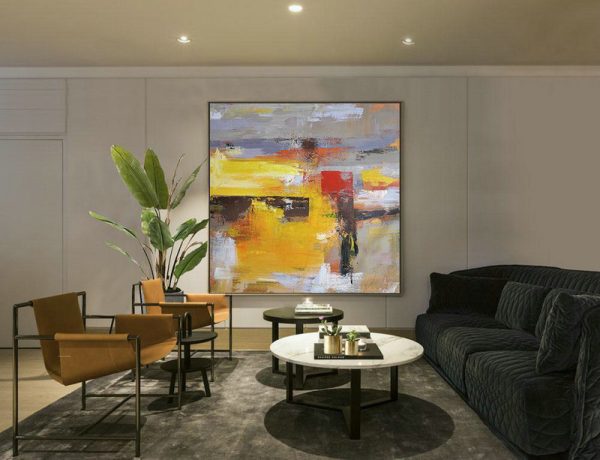 Large Modern Abstract Painting,Oversized Palette Knife Painting Contemporary Art On Canvas,Custom Canvas Wall Art,Yellow,Grey,Brown,Red,Taupe.etc - Image 6