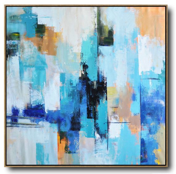 Original Abstract Painting Extra Large Canvas Art,Palette Knife Contemporary Art Canvas Painting,Canvas Painting Wall Decor,Sky Blue,Yellow,White,Blue.etc