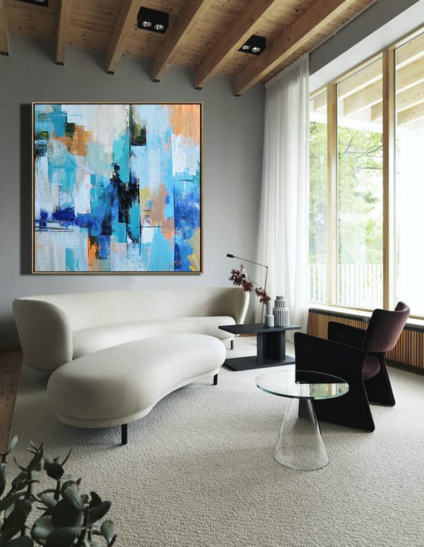 Original Abstract Painting Extra Large Canvas Art,Palette Knife Contemporary Art Canvas Painting,Canvas Painting Wall Decor,Sky Blue,Yellow,White,Blue.etc - Image 6