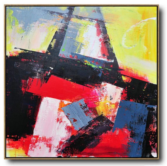 Handmade Extra Large Contemporary Painting,Palette Knife Contemporary Art Canvas Painting,Home Canvas Wall Art,Black,Red,Yellow,Pink.etc