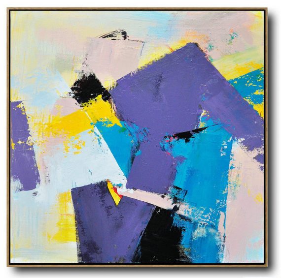 Oversized Canvas Art On Canvas,Palette Knife Contemporary Art Canvas Painting,Large Wall Canvas Paintings,Light Purple,Yellow,Nude,Sky Blue.etc
