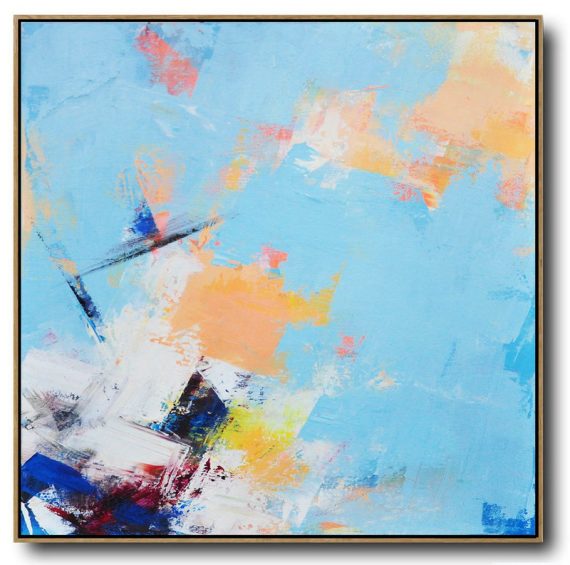 Large Abstract Painting,Palette Knife Contemporary Art Canvas Painting,Big Living Room Decor,Sky Blue,Yellow,White,Dark Blue.etc