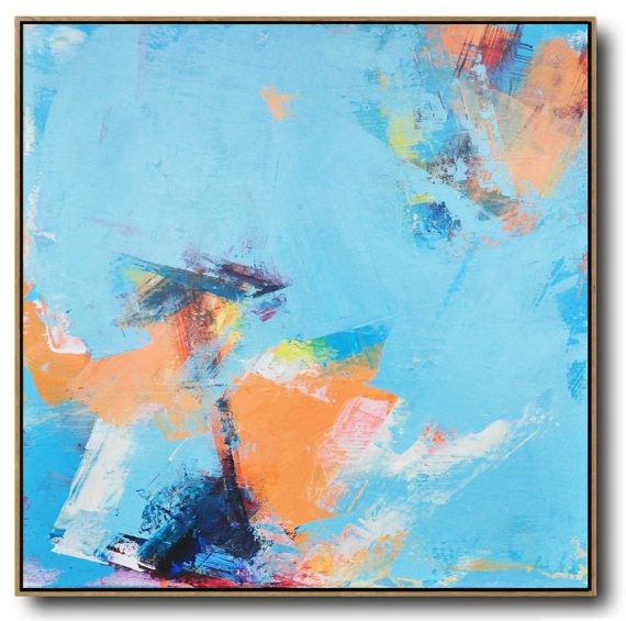 Large Abstract Art,Palette Knife Contemporary Art Canvas Painting,Oversized Wall Decor,Sky Blue,Orange,Yellow,White.etc
