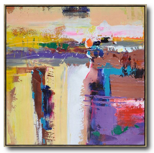 Handmade Large Contemporary Art,Oversized Palette Knife Painting Contemporary Art On Canvas,Modern Canvas Art,Yellow,Purple,Brown,Taupe.etc