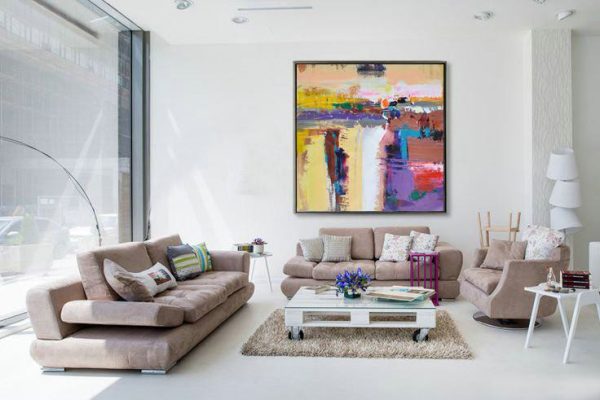 Handmade Large Contemporary Art,Oversized Palette Knife Painting Contemporary Art On Canvas,Modern Canvas Art,Yellow,Purple,Brown,Taupe.etc - Image 2