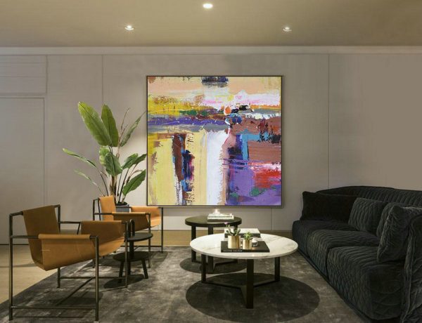 Handmade Large Contemporary Art,Oversized Palette Knife Painting Contemporary Art On Canvas,Modern Canvas Art,Yellow,Purple,Brown,Taupe.etc - Image 4