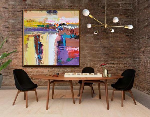 Handmade Large Contemporary Art,Oversized Palette Knife Painting Contemporary Art On Canvas,Modern Canvas Art,Yellow,Purple,Brown,Taupe.etc - Image 5