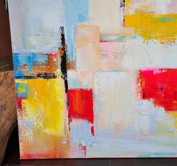 Extra Large Abstract Painting On Canvas,Vertical Palette Knife Contemporary Art,Big Canvas Painting,Pink,Red,Yellow,Grey,Sky Blue.etc - Image 3