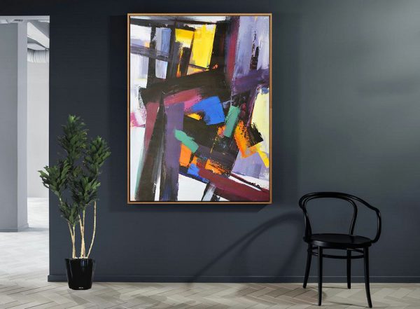 Extra Large 72 Acrylic Painting,Vertical Palette Knife Contemporary Art,Oversized Custom Canvas Art,Black,Purple,Pink,Blue,Yellow,Brown.etc - Image 3