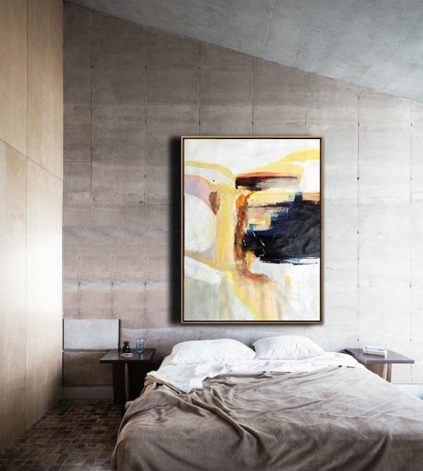 Hand Made Original Art,Vertical Palette Knife Contemporary Art,Huge Abstract Canvas Art,Grey,White,Yellow,Black.etc - Image 4