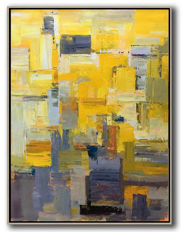 Original Abstract Painting Extra Large Canvas Art,Vertical Palette Knife Contemporary Art,Large Wall Canvas,Yellow,Brown,Taupe,Purple,Beige.etc