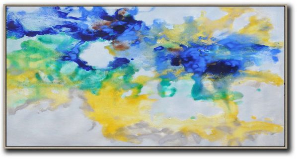 Huge Abstract Painting On Canvas,Hand Painted Panoramic Abstract Oil Painting On Canvas,Hand Painted Original Art,Grey,Yellow,Blue,Green.etc