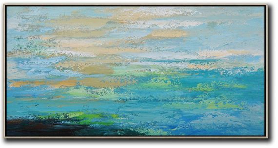 Large Abstract Art Handmade Painting,Horizontal Palette Knife Contemporary Art,Large Wall Art Home Decor,Blue,Yellow,Black,Green.etc