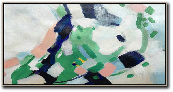 Large Abstract Art Handmade Oil Painting,Horizontal Palette Knife Contemporary Art,Large Wall Art Canvas,Nude,Green,White,Dark Blue.etc
