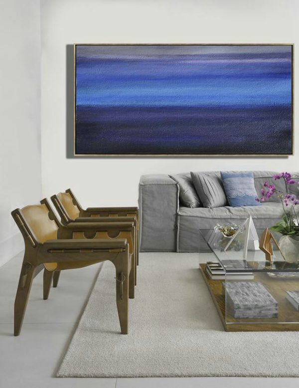 Extra Large Acrylic Painting On Canvas,Hand Painted Panoramic Abstract Painting,Acrylic Painting On Canvas,Grey,Blue,Black.etc - Image 2