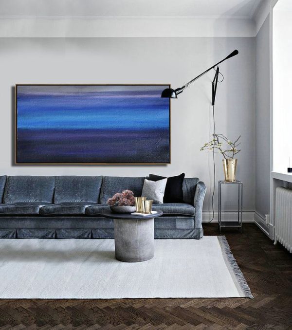 Extra Large Acrylic Painting On Canvas,Hand Painted Panoramic Abstract Painting,Acrylic Painting On Canvas,Grey,Blue,Black.etc - Image 3