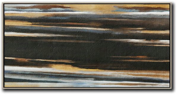Abstract Painting Extra Large Canvas Art,Hand Painted Panoramic Abstract Painting,Abstract Oil Painting,Earthy Yellow ,Black,White.etc
