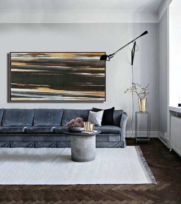 Abstract Painting Extra Large Canvas Art,Hand Painted Panoramic Abstract Painting,Abstract Oil Painting,Earthy Yellow ,Black,White.etc - Image 2