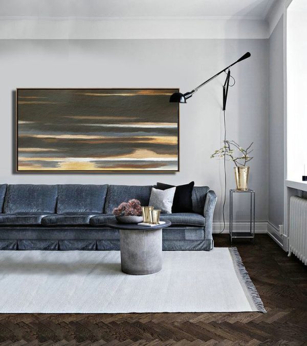 Large Abstract Painting,Hand Painted Panoramic Abstract Painting,Wall Art Painting,Black,Brown,Grey,Yellow,White.etc - Image 2
