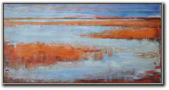 Hand Painted Extra Large Abstract Painting,Panoramic Abstract Landscape Painting,Large Abstract Wall Art,Purple,Orange,Purple Grey,Red