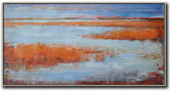 Hand Painted Extra Large Abstract Painting,Panoramic Abstract Landscape Painting,Large Abstract Wall Art,Purple,Orange,Purple Grey,Red
