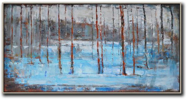Handmade Painting Large Abstract Art,Panoramic Abstract Landscape Painting,Hand Made Original Art,Grey,Light Blue,Red.etc