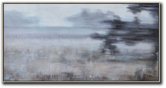 Hand Made Abstract Art,Panoramic Abstract Landscape Painting,Wall Art Ideas For Living Room,White,Grey,Black,Brown