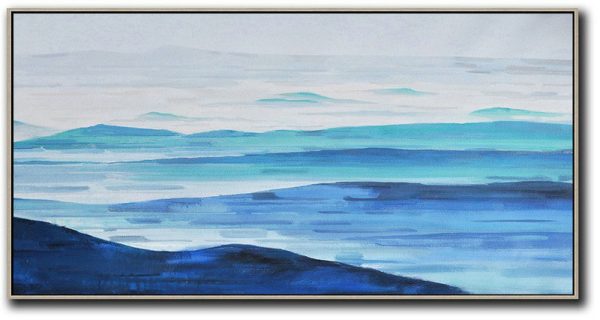 Large Abstract Painting On Canvas,Panoramic Abstract Landscape Painting,Original Abstract Painting Canvas Art,Grey,White,Blue.etc