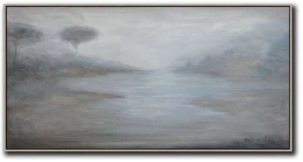 Large Abstract Art,Panoramic Abstract Landscape Painting,Huge Abstract Canvas Art,Beige,White,Grey.etc