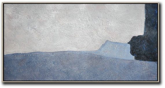 Oversized Canvas Art On Canvas,Hand Painted Panoramic Contemporary Art Canvas Painting,Colorful Wall Art,Grey,Black,Light Blue.etc