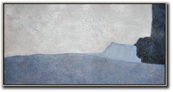 Oversized Canvas Art On Canvas,Hand Painted Panoramic Contemporary Art Canvas Painting,Colorful Wall Art,Grey,Black,Light Blue.etc