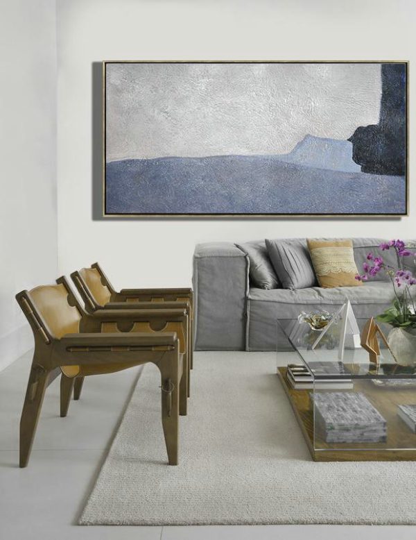Oversized Canvas Art On Canvas,Hand Painted Panoramic Contemporary Art Canvas Painting,Colorful Wall Art,Grey,Black,Light Blue.etc - Image 2