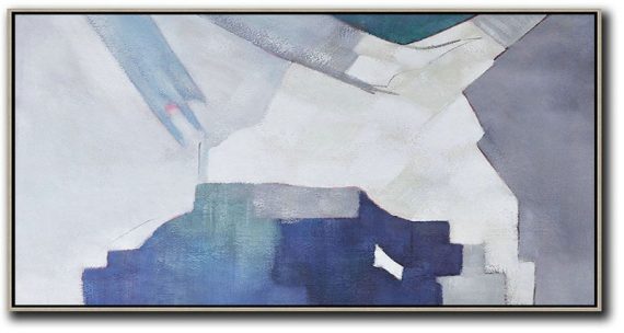 Large Abstract Painting On Canvas,Horizontal Palette Knife Contemporary Art,Contemporary Art Canvas Painting,White,Grey,Blue.etc