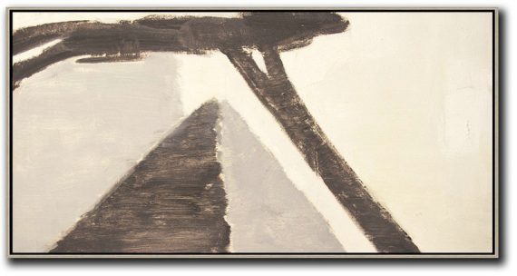 Abstract Painting Extra Large Canvas Art,Horizontal Palette Knife Contemporary Art,Oversized Art,Black,Grey,Light Yellow.etc