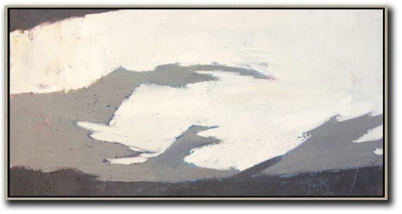 Large Abstract Art,Horizontal Palette Knife Contemporary Art,Modern Paintings,White,Grey,Light Yellow,Black.etc