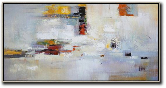 Original Painting Hand Made Large Abstract Art,Horizontal Palette Knife Contemporary Art,Hand Made Original Art,Grey,White,Purple,Red.etc