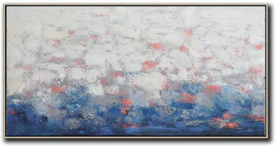 Large Contemporary Art Acrylic Painting,Horizontal Palette Knife Contemporary Art,Giant Canvas Wall Art,White,Grey,Red,Dark Blue.etc