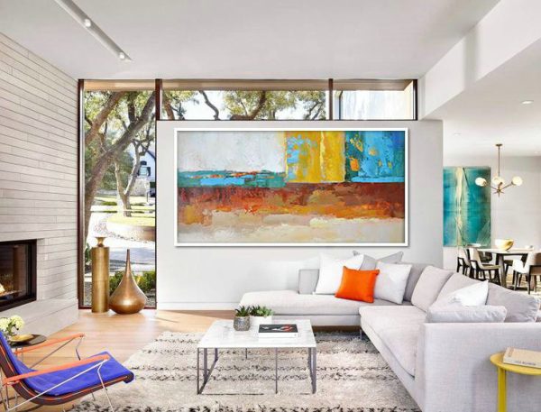 Extra Large Acrylic Painting On Canvas,Horizontal Palette Knife Contemporary Art,Hand Painted Abstract Art,White,Yellow,Red,Blue,Brown.etc - Image 4