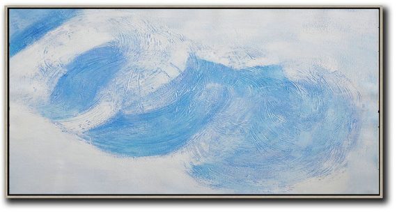 Extra Large Painting,Horizontal Palette Knife Contemporary Art,Canvas Artwork For Sale,White,Light Blue,Grey.etc