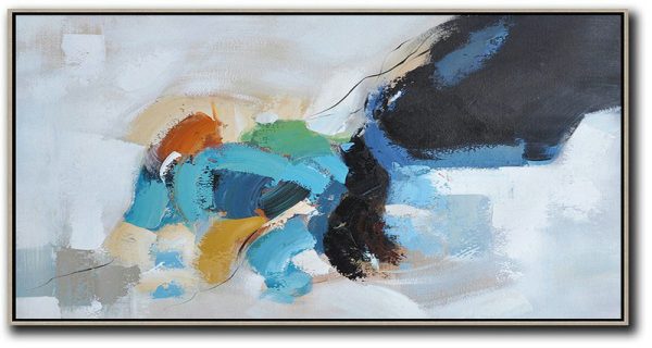 Extra Large 72 Acrylic Painting,Horizontal Palette Knife Contemporary Art,Acrylic Painting Large Wall Art,White,Grey,Black,Nlue,Orange.etc